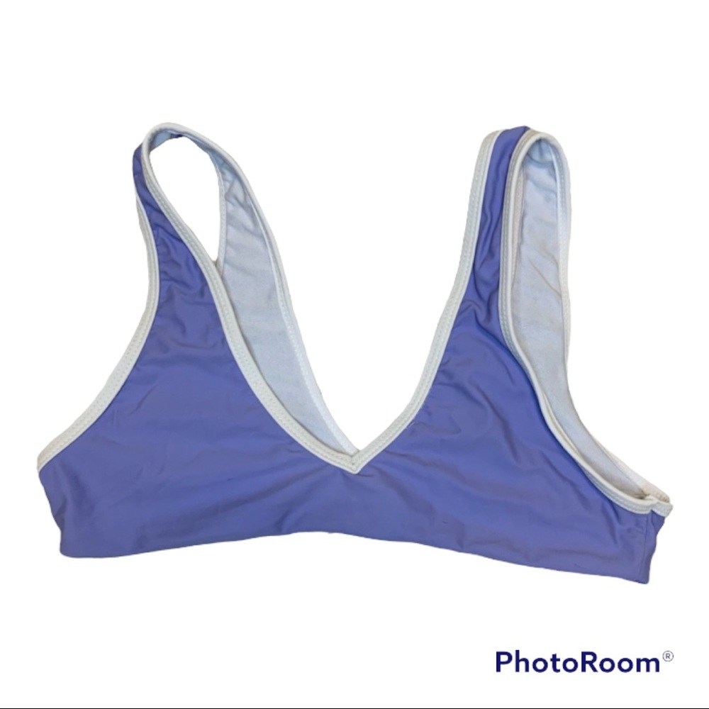 Purple white lined V Neck Bikini Top